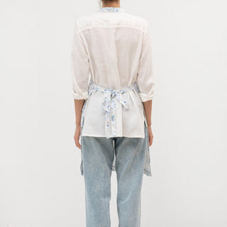 White Botanical Blue Linen Daily Apron - Linen Tales B2B 3