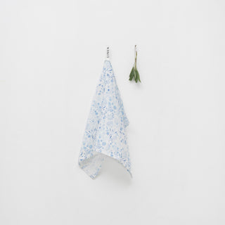 White Botanical Blue Linen Kitchen Towel - Linen Tales B2B 