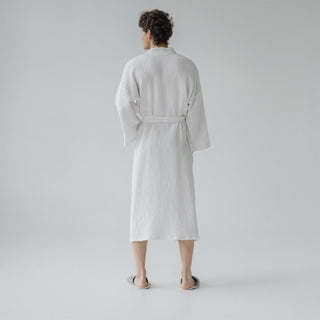 White Linen & Cotton Honeycomb Waffle Bathrobe - Linen Tales B2B 
