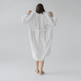 White Linen & Cotton Honeycomb Waffle Bathrobe - Linen Tales B2B 4