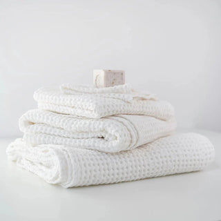 White Linen & Cotton Honeycomb Waffle Towel - Linen Tales B2B 