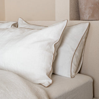 White Linen Pillowcase with Natural Piping Set of 2 - Linen Tales Global 3