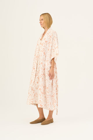 White Monstera Linen Summer Bathrobe - Linen Tales USA 7