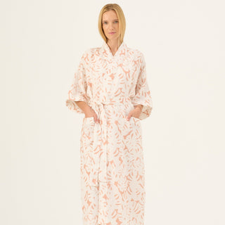 White Monstera Linen Summer Bathrobe - Linen Tales B2B 