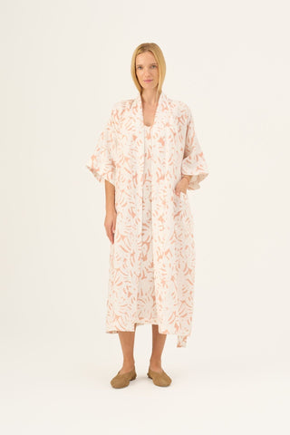 White Monstera Linen Summer Bathrobe - Linen Tales B2B 