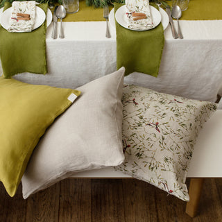Mistletoe on Light Natural Linen Cushion Cover 4