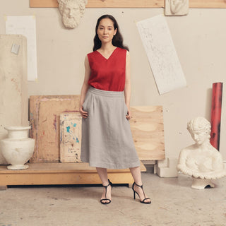Wind Grey Linen Tulip Skirt - Linen Tales 7