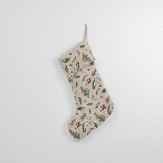 Winter Berries on Light Natural Linen Christmas Stocking - Linen Tales B2B 