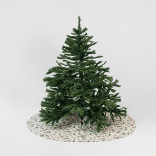 Winter Berries on Light Natural Linen Christmas Tree Skirt - Linen Tales B2B 