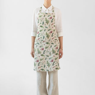 Winter Berries on Light Natural Linen Daily Apron - Linen Tales B2B 