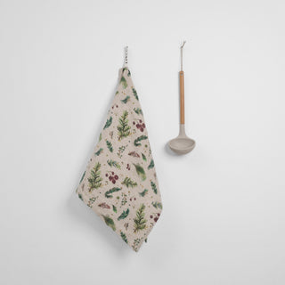Winter Berries on Light Natural Linen Kitchen Towel - Linen Tales B2B 