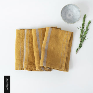 Zero Waste Amber Bronze Stripes Linen Napkins Set of 4 - Linen Tales USA 