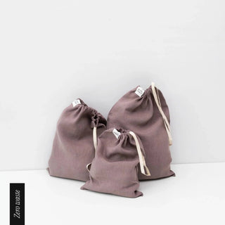 Zero Waste Ashes of Roses Linen Drawstring Bags Set of 3 - Linen Tales B2B 
