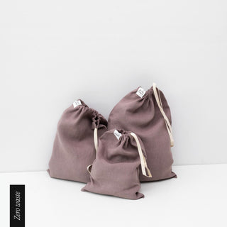 Zero Waste Ashes of Roses Linen Drawstring Bags Set of 3 - Linen Tales 