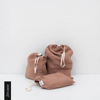 Zero Waste Cafe Creme Linen Drawstring Bags Set of 3 - Linen Tales B2B 