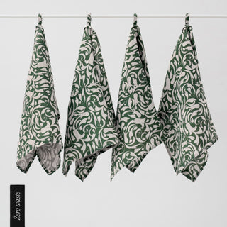 Zero Waste Evergreen Damask Linen Kitchen Towels Set of 4 - Linen Tales B2B 