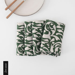 Zero Waste Evergreen Damask Linen Napkins Set of 4 - Linen Tales B2B 