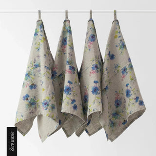 Zero Waste Flowers on Natural Linen Kitchen Towels Set of 4 - Linen Tales B2B 