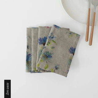 Zero Waste Flowers on Natural Linen Napkins Set of 4 - Linen Tales B2B 