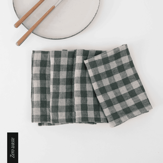 Zero Waste Forest Green Gingham Linen Napkins Set of 4 - Linen Tales B2B 