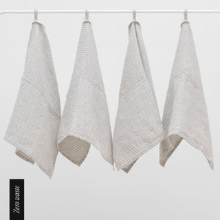 Zero Waste Grey Blue Pinstripe Linen Kitchen Towels Set of 4 - Linen Tales B2B 