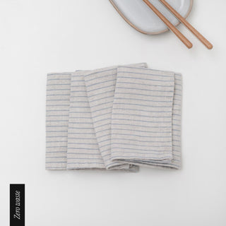 Zero Waste Grey Blue Pinstripe Linen Napkins Set of 4 - Linen Tales B2B 
