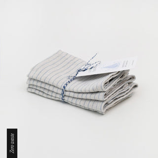 Zero Waste Grey Blue Pinstripe Rustic Linen Napkins Set of 4 - Linen Tales 