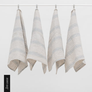 Zero Waste Grey Blue Wide Stripe Linen Kitchen Towels Set of 4 - Linen Tales B2B 