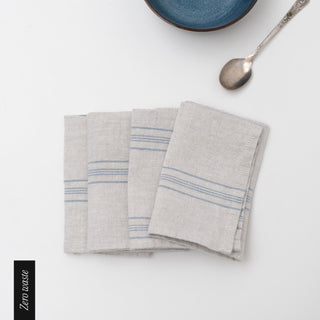 Zero Waste Grey Blue Wide Stripe Linen Napkins Set of 4 - Linen Tales B2B 