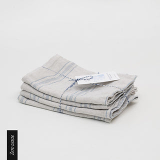 Zero Waste Grey Blue Wide Stripe Rustic Linen Kitchen Towels Set of 4 - Linen Tales 