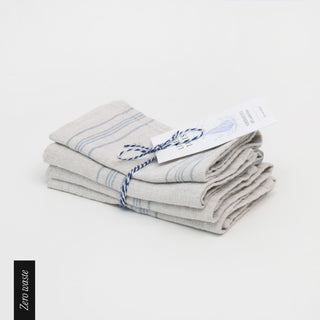 Zero Waste Grey Blue Wide Stripe Rustic Linen Napkins Set of 4 - Linen Tales B2B 