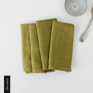 Zero Waste Moss Green Linen Napkins Set of 4 - Linen Tales B2B 