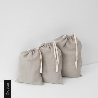Zero Waste Natural Linen Drawstring Bags Set of 3 - Linen Tales 