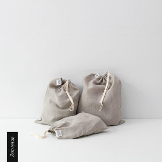 Zero Waste Natural Linen Drawstring Bags Set of 3 - Linen Tales B2B 