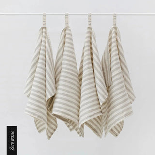 Zero Waste Natural White Stripes Linen Kitchen Towels Set of 4 - Linen Tales B2B 