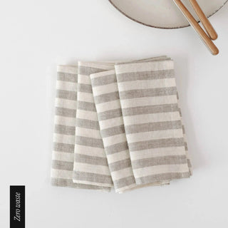 Zero Waste Natural White Stripes Linen Napkins Set of 4 - Linen Tales B2B 