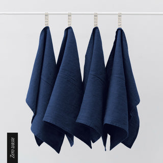 Zero Waste Navy Linen Kitchen Towels Set of 4 - Linen Tales B2B 