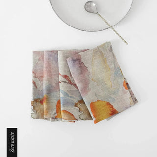 Zero Waste Orange Flow on Natural Linen Napkins Set of 4 - Linen Tales B2B 