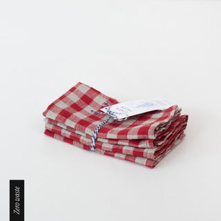 Zero Waste Red Gingham Linen Napkins Set of 4 - Linen Tales B2B 1