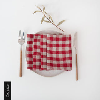 Zero Waste Red Gingham Linen Napkins Set of 4 - Linen Tales B2B 2