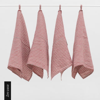 Zero Waste Red Natural Stripes Linen Kitchen Towels Set of 4 - Linen Tales B2B 