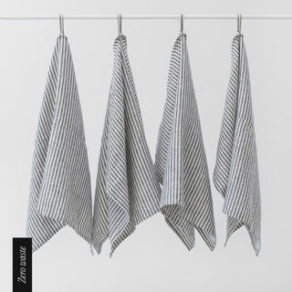 Zero Waste Thin Black Stripes Linen Kitchen Towels Set of 4 - Linen Tales B2B 