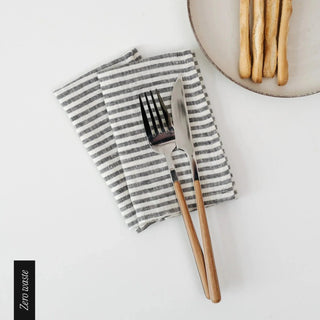 Zero Waste Thin Black Stripes Linen Napkins Set of 4 - Linen Tales B2B 