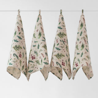 Zero Waste Winter Berries on Light Natural Linen Kitchen Towels Set of 4 - Linen Tales B2B 