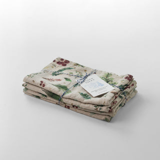 Zero Waste Winter Berries on Light Natural Linen Kitchen Towels Set of 4 - Linen Tales B2B 