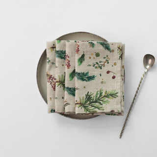 Zero Waste Winter Berries on Light Natural Linen Napkins Set of 4 - Linen Tales B2B 