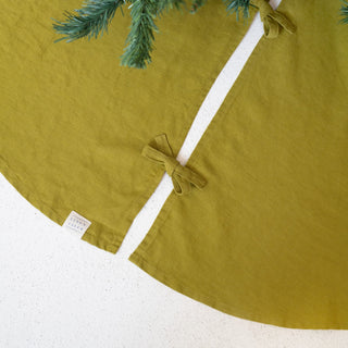 Moss Green Linen Christmas Tree Skirt Ties 2