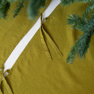 Moss Green Linen Christmas Tree Skirt Close View 3