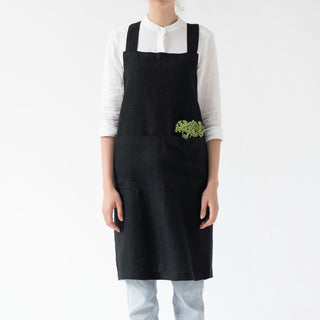 Black Linen Crossback Apron - Linen Tales 
