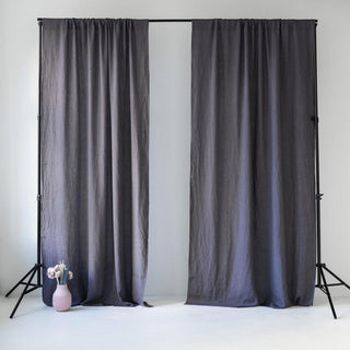 Dark Grey Linen Night Time Rod Pocket Curtain Set of 2 - Linen Tales 